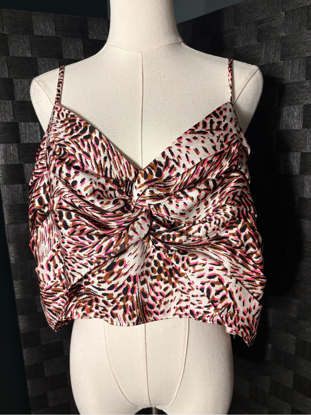 Express Abstract Animal Print Twist Knot Sweetheart Crop Cami Tank